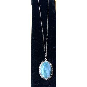Moss Agate Oval Pendant Necklace With Sterling Silver Chain